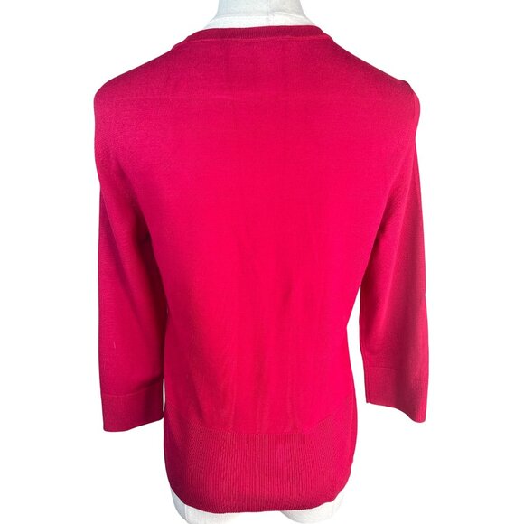 2/$30 White House Black Market Small Red Cardigan Sweater Embellished Shoulder - Picture 3 of 16